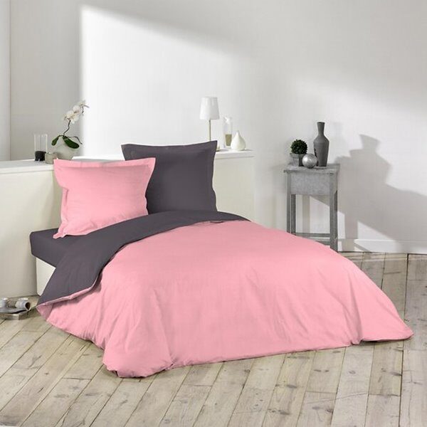 Parure de lit (HC 220x240cm + 2 TO 63x63) BICOLORE DRAGEE / GRIS