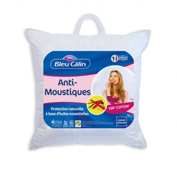 Oreiller anti-moustique phytopure polyester 550g uni 60x60 BLEU CALIN