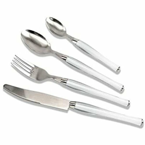 Ménagères 24 pcs blanc avec panier MANGO - TB