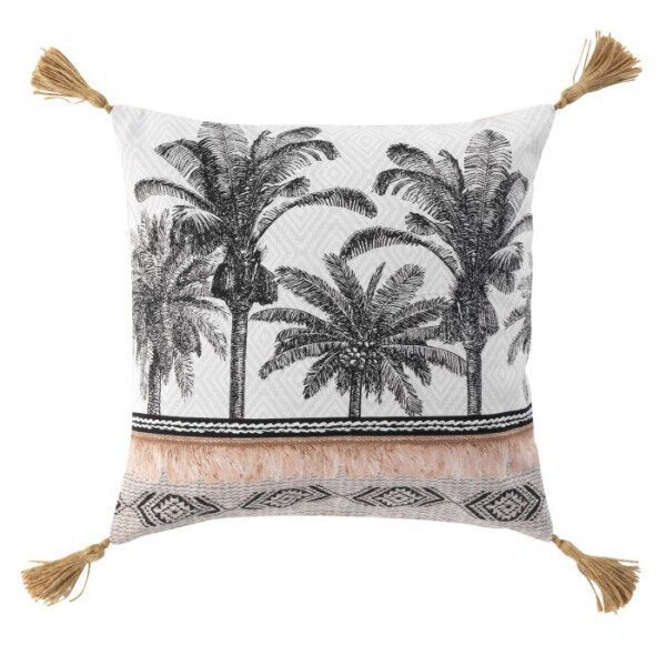 Housse de coussin pompons + encart 40x40 cm coton imp urban safari DES PLACE - D INT