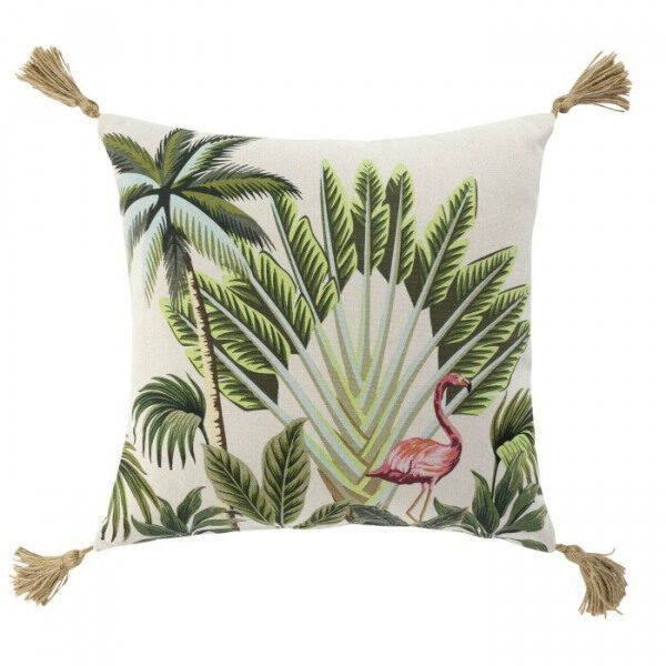 Housse de coussin pompons + encart 40x40 cm coton imp cruzabel DES PLACE - D INT