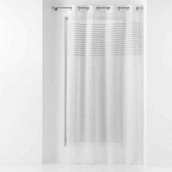 Rideau a oei 140x240 cm effet lin tisse raye blanc SICILIA - D INT