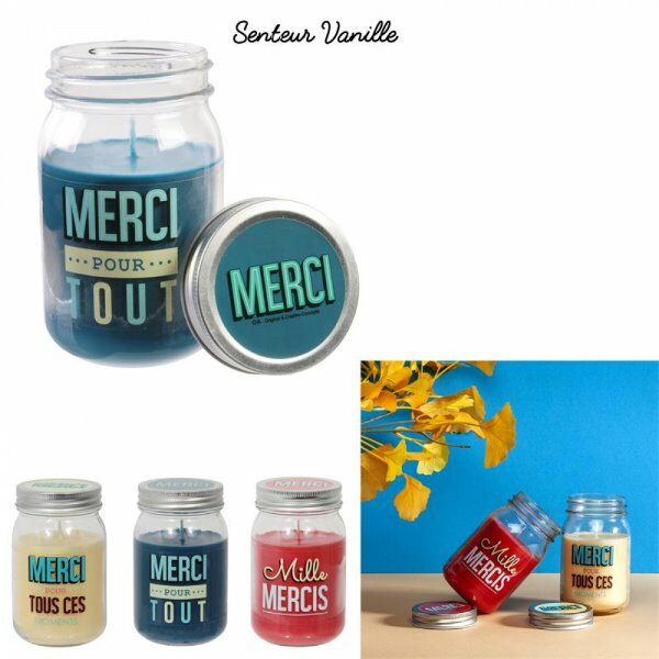 Bougie pfm vanille en bocal h13cm MERCI - CDISTR