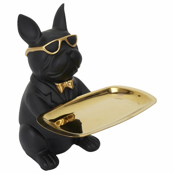 Vide poche sculpture deco bulldog noir 21 cm - CDISTR