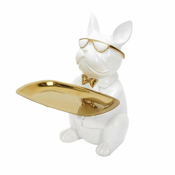 Vide poche sculpture deco bulldog blanc 21 cm - CDISTR