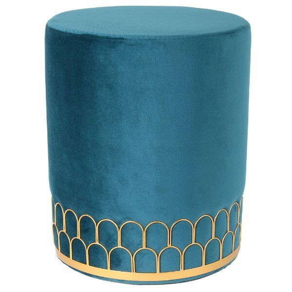 Pouf velours lisere metal bleu - CDISTR