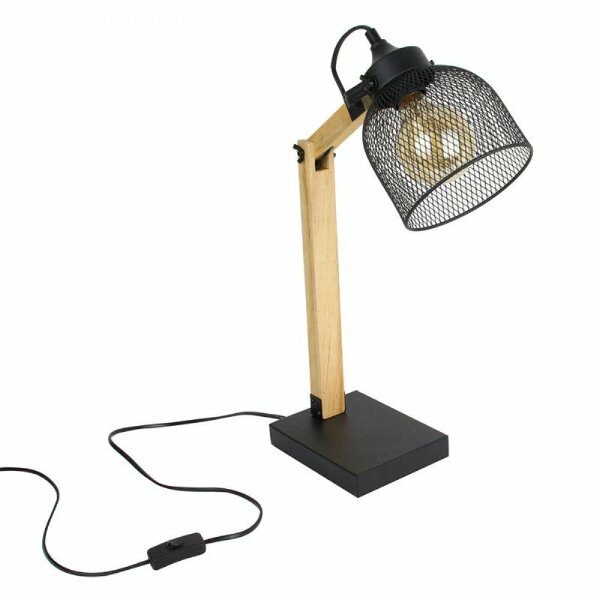 Lampe a poser grille metal noir pied bois - CDISTR