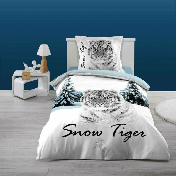 Parure de lit 140 x 200 cm flanelle imp snow tiger DES PLACE - D INT