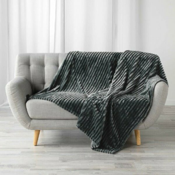 Plaid 125x150 cm flanelle jacquard uni anthracite KALIE - D INT