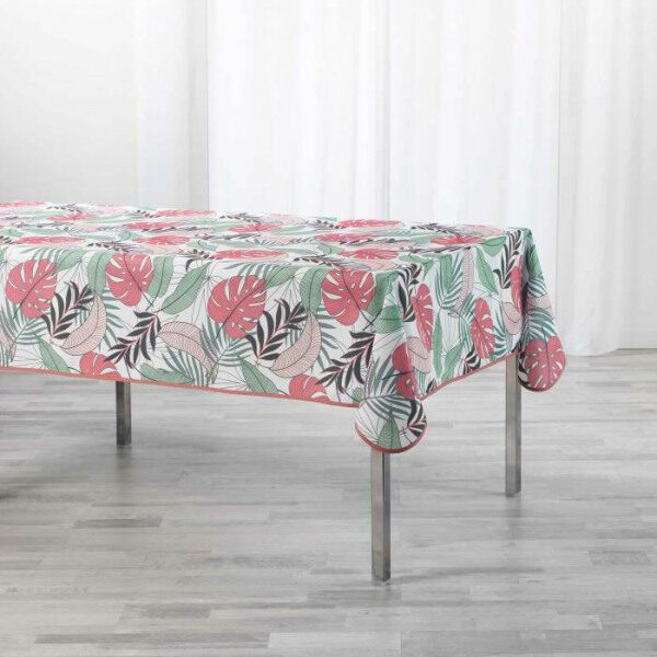 Nappe de table rect 150x240 cm polyester imp blanc / rose BEAUTY JUNGLE - D INT