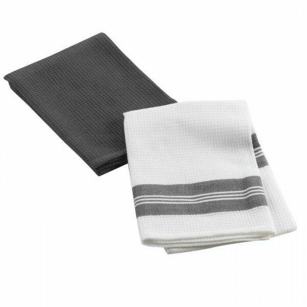 Lot de 2 torchons 50x70 cm coton nid d'abeille anthracite AUBERGE - D INT