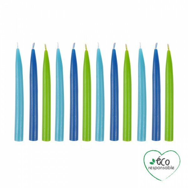 Set de 12 bougies d'anniversaire h9cm bleu / vert / bleu fonce - D INT