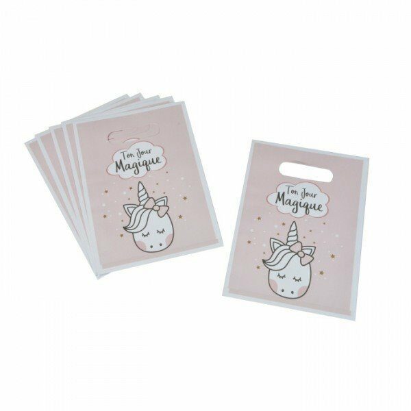 Set de 6 sacs a bonbons en papier 23cm LICORNE - D INT