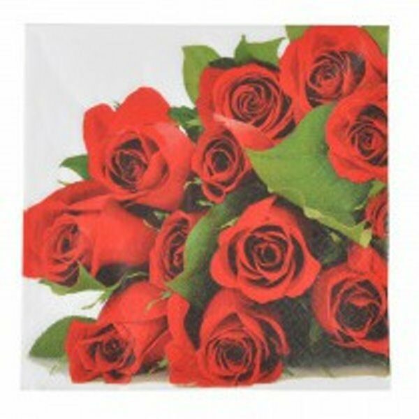 Set de 20 serviettes en papier 33x33cm 3 plis BOUQUET ROSES - D INT