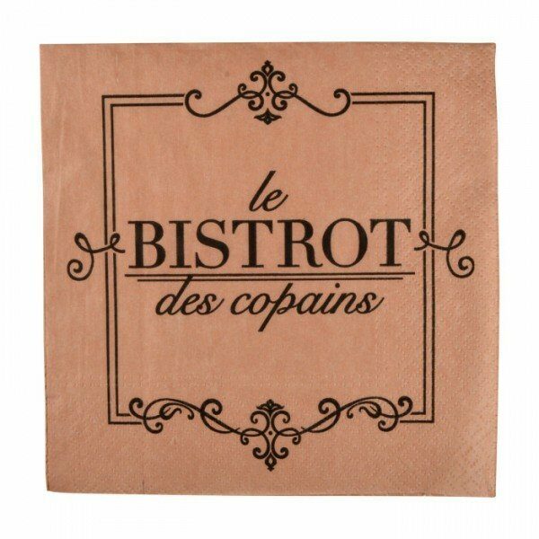 Set de 20 serviettes en papier 33x33cm 3 plis BISTROT - D INT