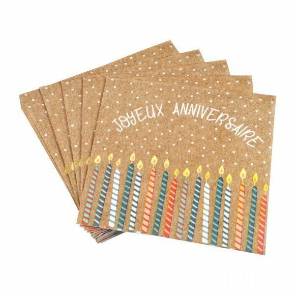 Set de 20 serviettes en papier 33x33cm 3 plis ANNIVERSAIRE KRAFT - D INT