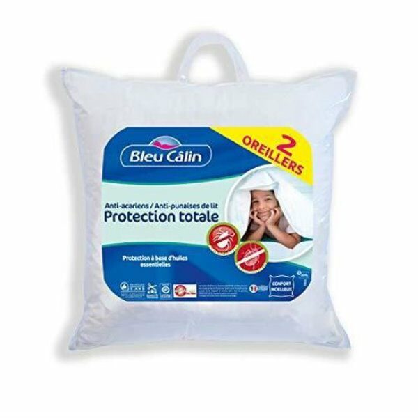 Lot de 2 oreillers 45x70 anti-acariens polyester 500g GREENCARE - BLEU CALIN