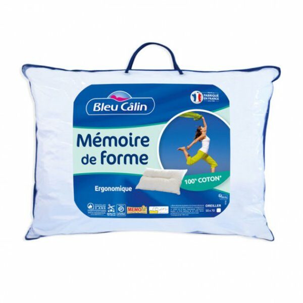 Oreiller 50x70 mousse a memoire de forme ergonomique - BLEU CALIN