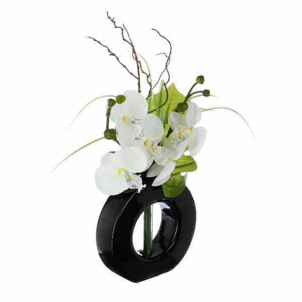 Compo orchidee + vase en cera noir h44cm - ATM