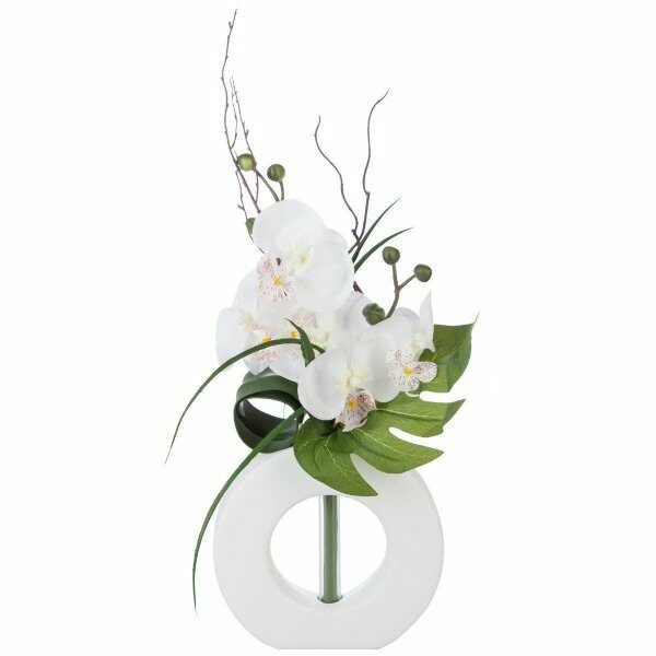 Compo orchidees avec vase cera blanc H44cm - ATM