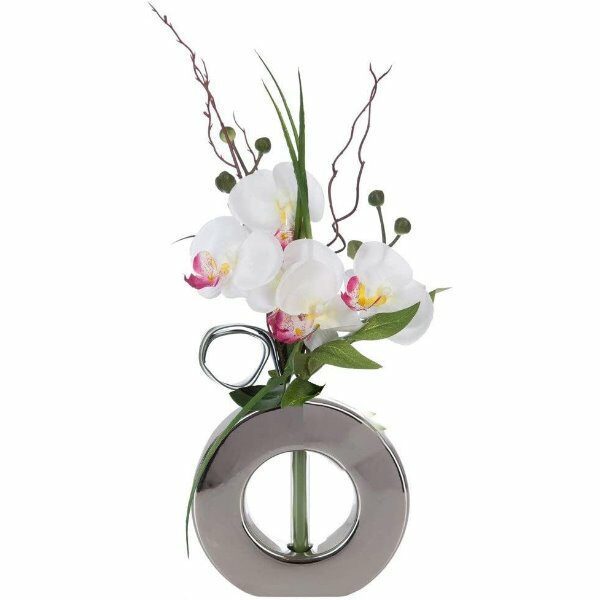 Compo orchidee + vase en cera argent h44cm - ATM